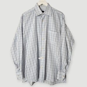 Johston & Murphy Blue and White Long Sleeved Plaid Shirt with Pocket Size Large